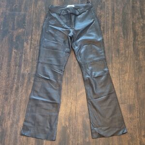 vintage Hugo Buscatti Leather Pants 2 Black Flared Boot Leg Tab Waist Trouser XS